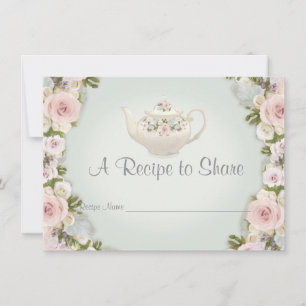 Bridal Shower Tea Party Recipe Mint Rose Floral Invitation