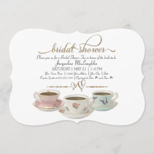 Bridal Shower Tea Party Teacup Gold Glitter Modern Invitation