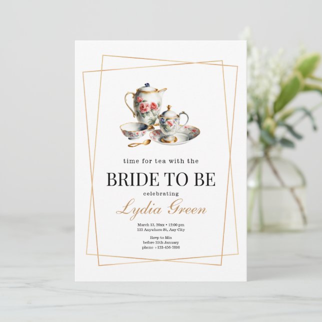 Bridal Shower Tea Party Time for Tea with the Brid Invitation (Standing Front)