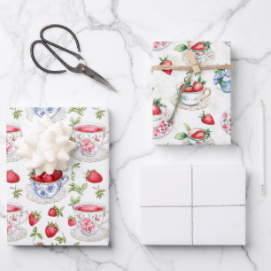 Bridal Shower Tea Two Strawberry One Solid Color Wrapping Paper Sheet
