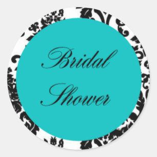Bridal Shower Teal damask Round lables candy kiss Classic Round Sticker