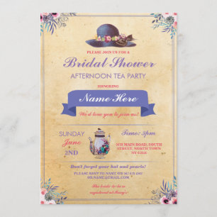 Bridal Shower Teapot Hat Afternoon Garden Party Invitation