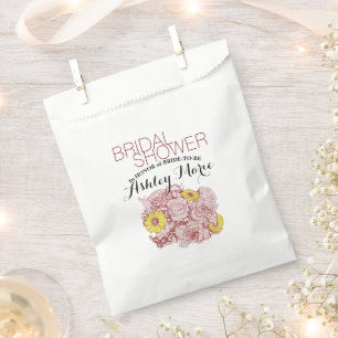 Bridal Shower Terra Cotta Outlined Floral Bouquet Favour Bag