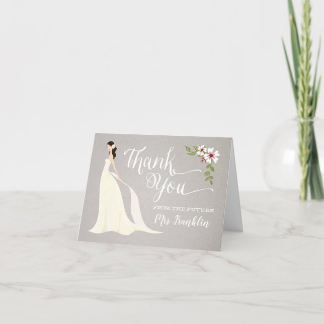 Bridal Shower Thank You Card - Dark Brunette (Front)