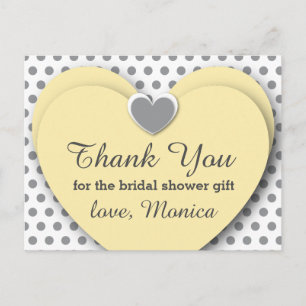 BRIDAL Shower Thank You Hearts Dots B8 YELLOW GRAY Postcard