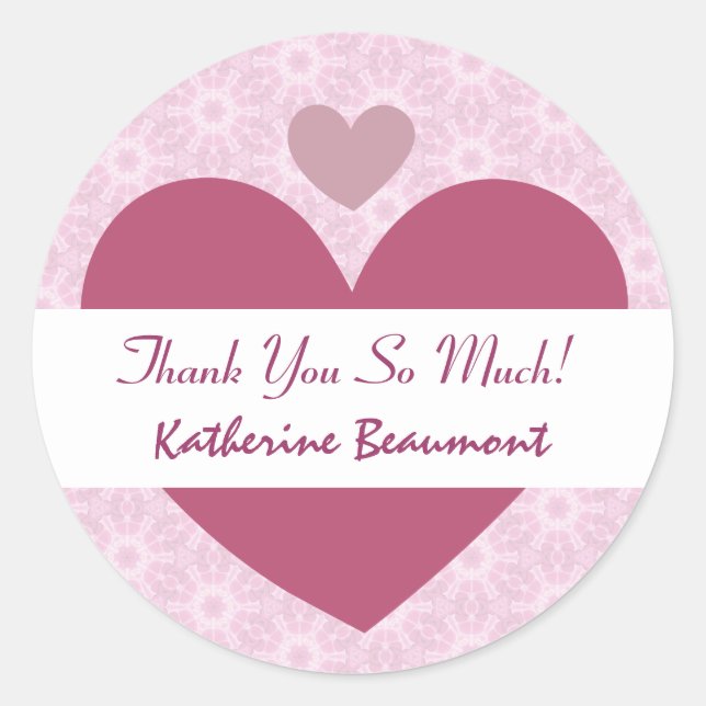 Bridal Shower Thank You Hearts PINK V001J14 Classic Round Sticker (Front)