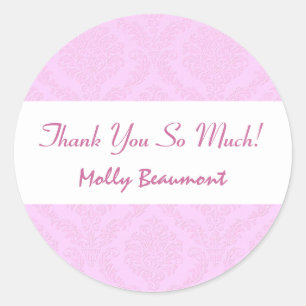 Bridal Shower Thank You Ice Pink Damask V49 Classic Round Sticker