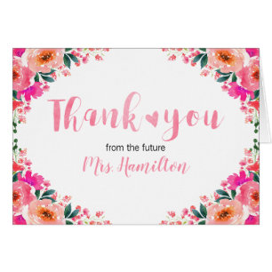 Bridal Shower Thank You Pink Flowers and Heart