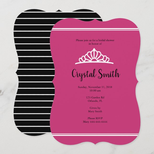 Bridal Shower Tiara Pink Stripe Invitation (Front/Back)