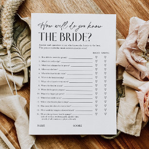 Bridal Shower Trivia Questionnaire Game Card