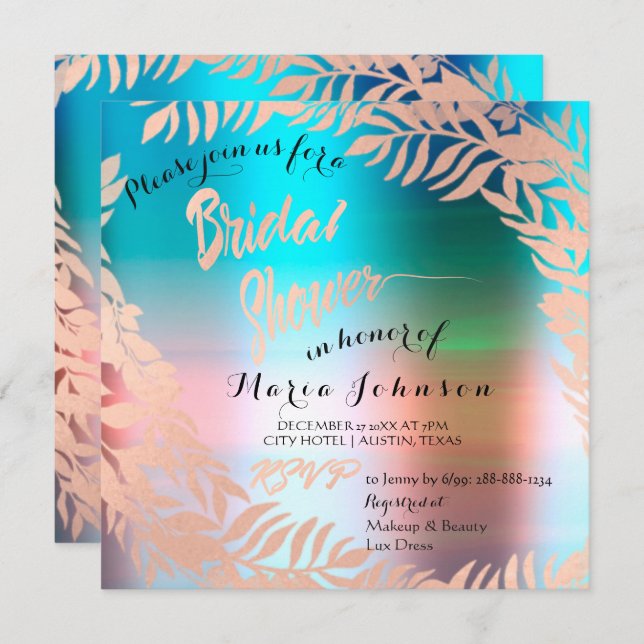 Bridal Shower Tropical Ocean Ombre Rose Gold Invitation (Front/Back)