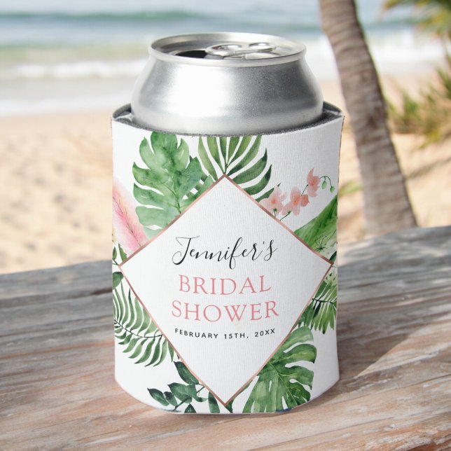 Bridal Shower Tropical Palms Rose Gold Can Cooler (Creator Uploaded)