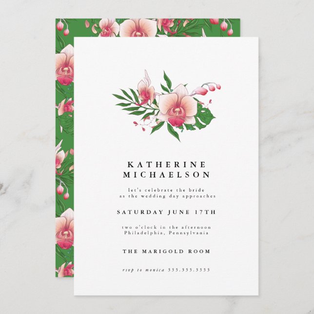 BRIDAL SHOWER | Tropical Pink Orchid Floral Invitation (Front/Back)