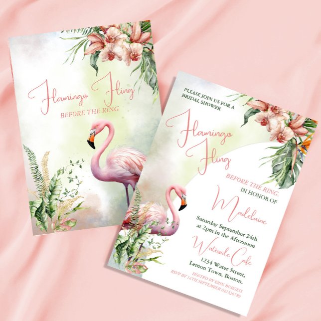 Bridal Shower Tropical Watercolor Flamingo Fling  Invitation (Creator Uploaded)