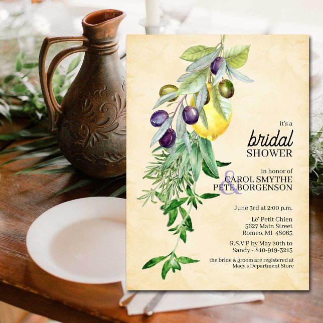 Bridal Shower Tuscan Botanical Lemons Herbs  Invitation (Creator Uploaded)