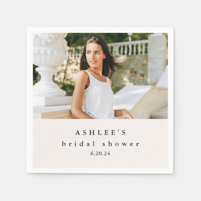 Bridal Shower Typography Photo Taupe Napkin (Front)