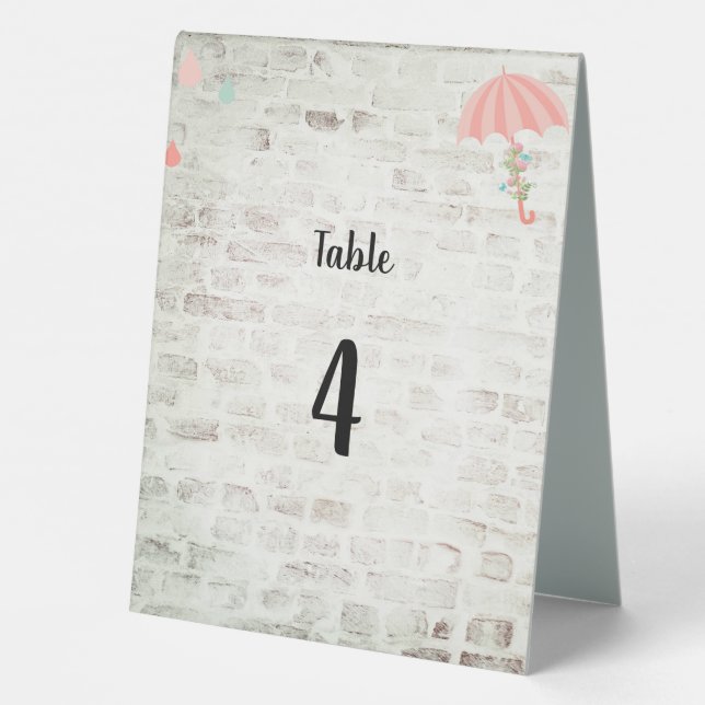 Bridal Shower Umbrella Brick Custom Table Number (Back)