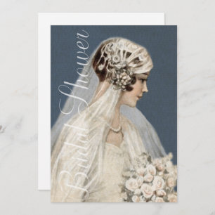 Bridal Shower Vintage Bride Navy Blue Invitation