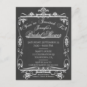 Bridal Shower   Vintage Chalkboard Invitation Postcard
