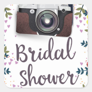 Bridal Shower Vintage flowers and classic camera Square Sticker
