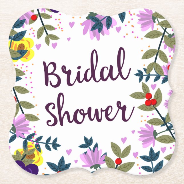 Bridal Shower Vintage Flowers Paper Coaster (Front)