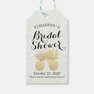 Bridal Shower Vintage Gold Foil Pineapples Couple Gift Tags