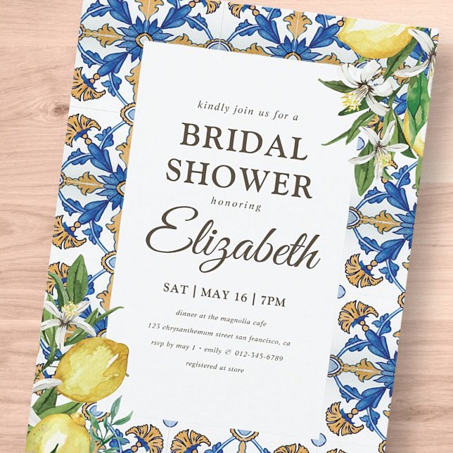 Bridal Shower Vintage Lemon Foliage Mediterranean Invitation Postcard (Creator Uploaded)