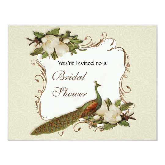 Bridal Shower - Vintage Peacock & Magnolia Swirl Card