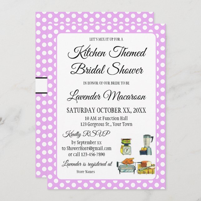 Bridal Shower Vintage Polka Dots Bows Lavender (Front/Back)