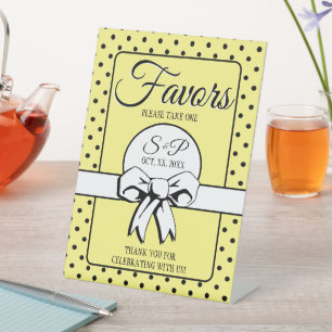 Bridal Shower Vintage Polka Dots Bows Lemon Yellow Pedestal Sign