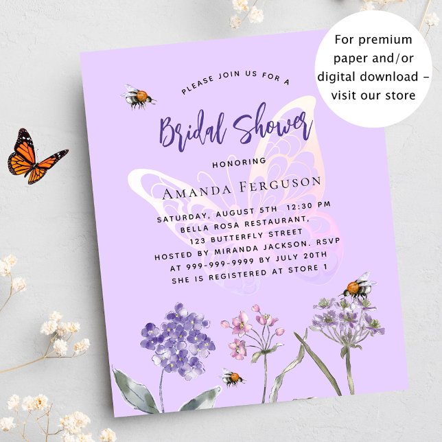 Bridal Shower violet butterfly budget invitation Flyer (Creator Uploaded)