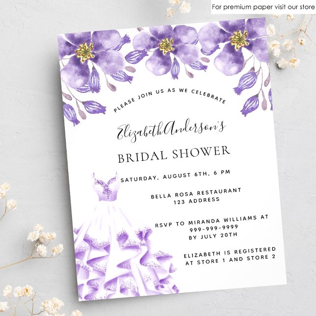 Bridal Shower violet white dress floral budget Flyer (Creator Uploaded)