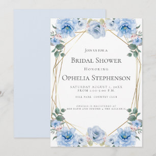 BRIDAL SHOWER   Watercolor Blue Flowers Invitation