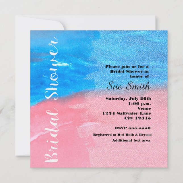 BRIDAL SHOWER Watercolor Blue & Pink Invitation (Front)