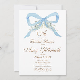 Bridal Shower Watercolor Blue Ribbon Invitation