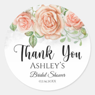 Bridal Shower Watercolor Blush Pink Floral  Classic Round Sticker