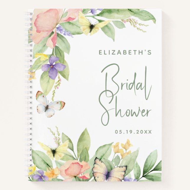 Bridal Shower Watercolor Floral Butterfly Wedding Notebook (Front)