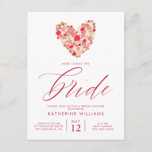 BRIDAL SHOWER   Watercolor Floral Heart Postcard