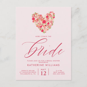 BRIDAL SHOWER   Watercolor Floral Heart Postcard