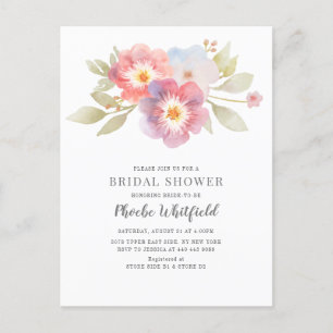 Bridal Shower Watercolor Floral Rustic Modern Invitation Postcard