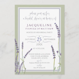 Bridal Shower Watercolor French Lavender Flowers Invitation