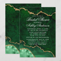 Bridal Shower Watercolor Green Gold Marble Geode