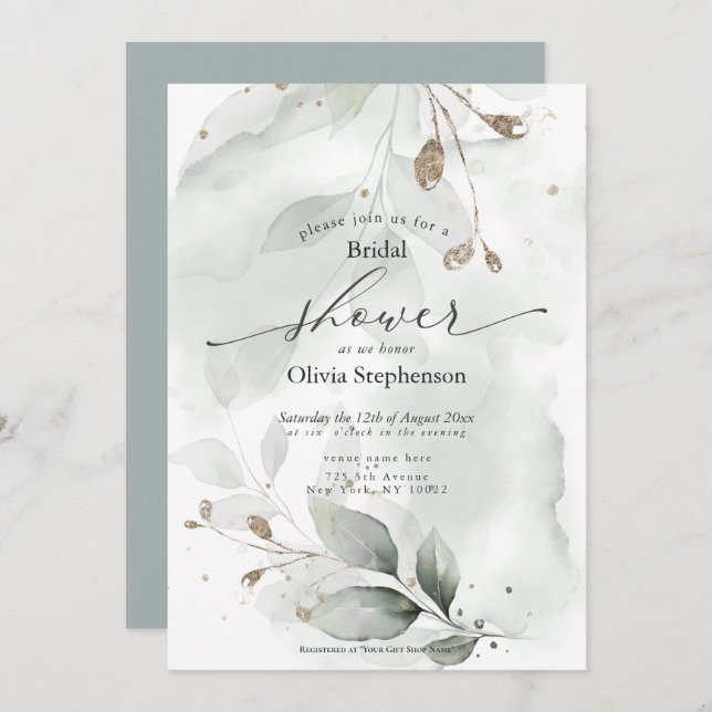  Bridal Shower Watercolor Greenery Invitation (Front/Back)