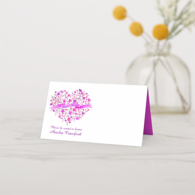 Bridal shower watercolor heart purple pink cards (Front)