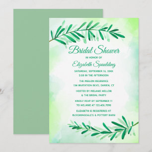 Bridal Shower Watercolor Leaves Green Leaf Boho Invitation