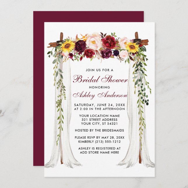 Bridal Shower Watercolor Mixed Floral Canopy Invitation (Front/Back)