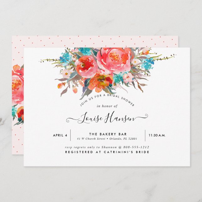 Bridal Shower, Watercolor Orange Peonies Invitation (Front/Back)