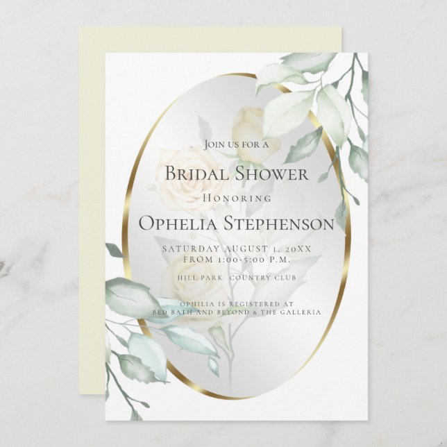BRIDAL SHOWER | Watercolor Pale Yellow Rose Invitation (Front/Back)