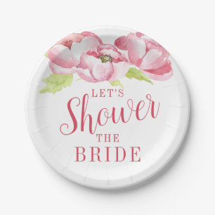Bridal Shower Watercolor Pink Peonies Paper Plate