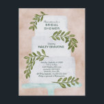 Bridal Shower Watercolor Wedding Cake Invitation Postcard<br><div class="desc">This pretty tiered wedding cake watercolor with greenery makes a lovely invitation for your bridal shower. You may customise all the text for your event.</div>